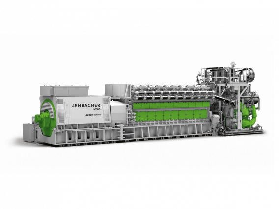 Front View of a Jenbacher J920 Flextra Gas Engine / branded
